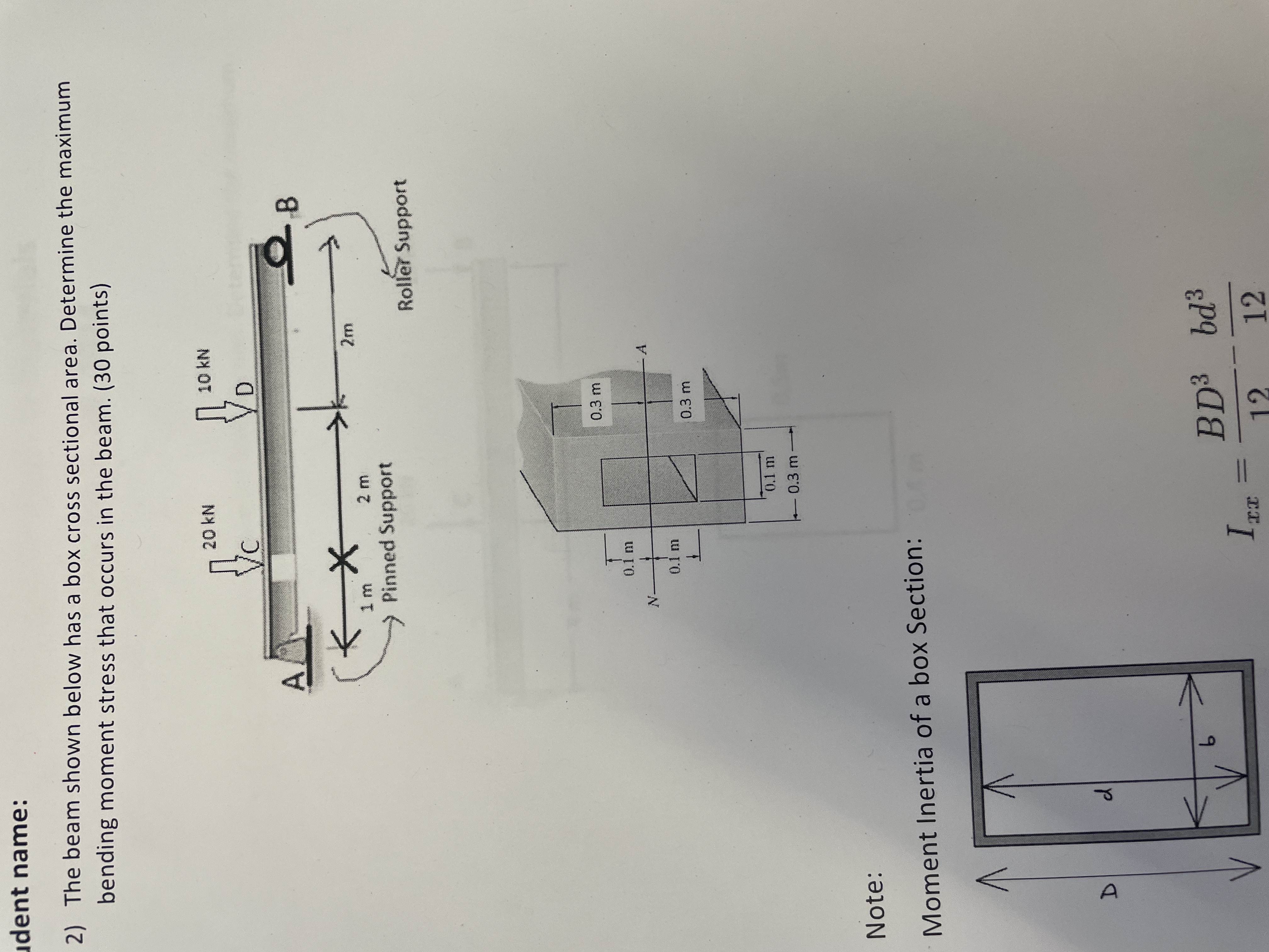 Student name:adent name: The beam shown below has