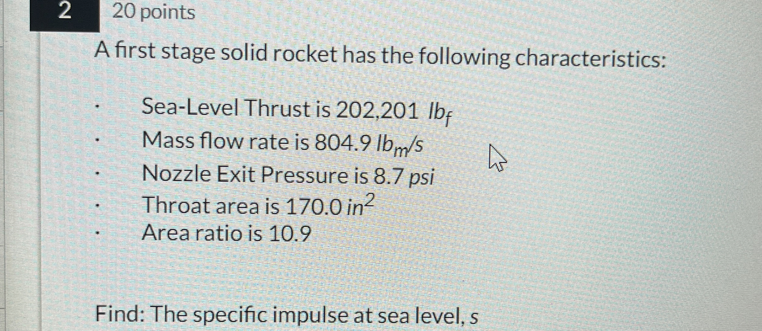 2 2 0 points A first stage solid rocket has the