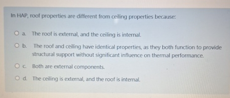 In HAP, roof properties are different from