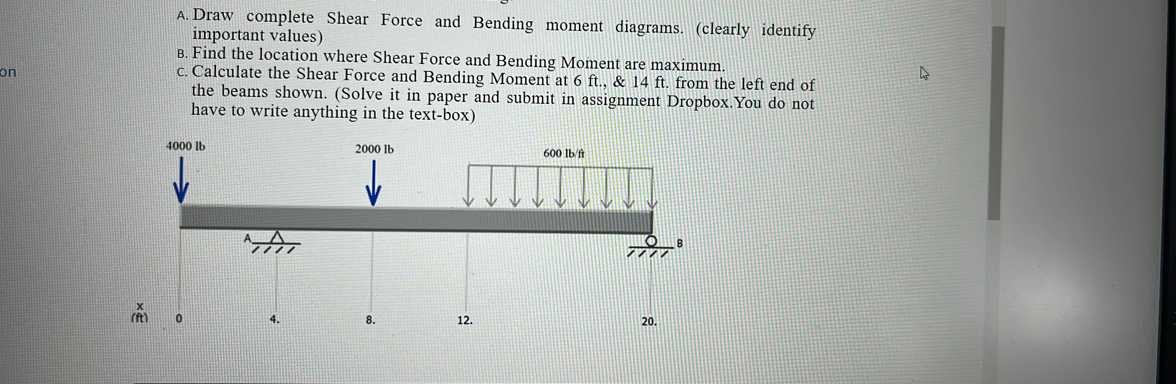 A . Draw complete Shear Force and Bending moment