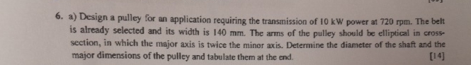 a ) Design a pulley for an application requiring