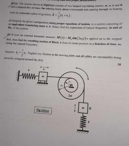 Q 1 ( a ) The system shown in FigQ 1 ( a )