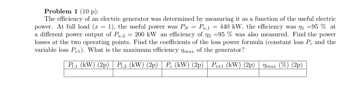 Problem 1 ( 1 0 p ) : The efficiency of an
