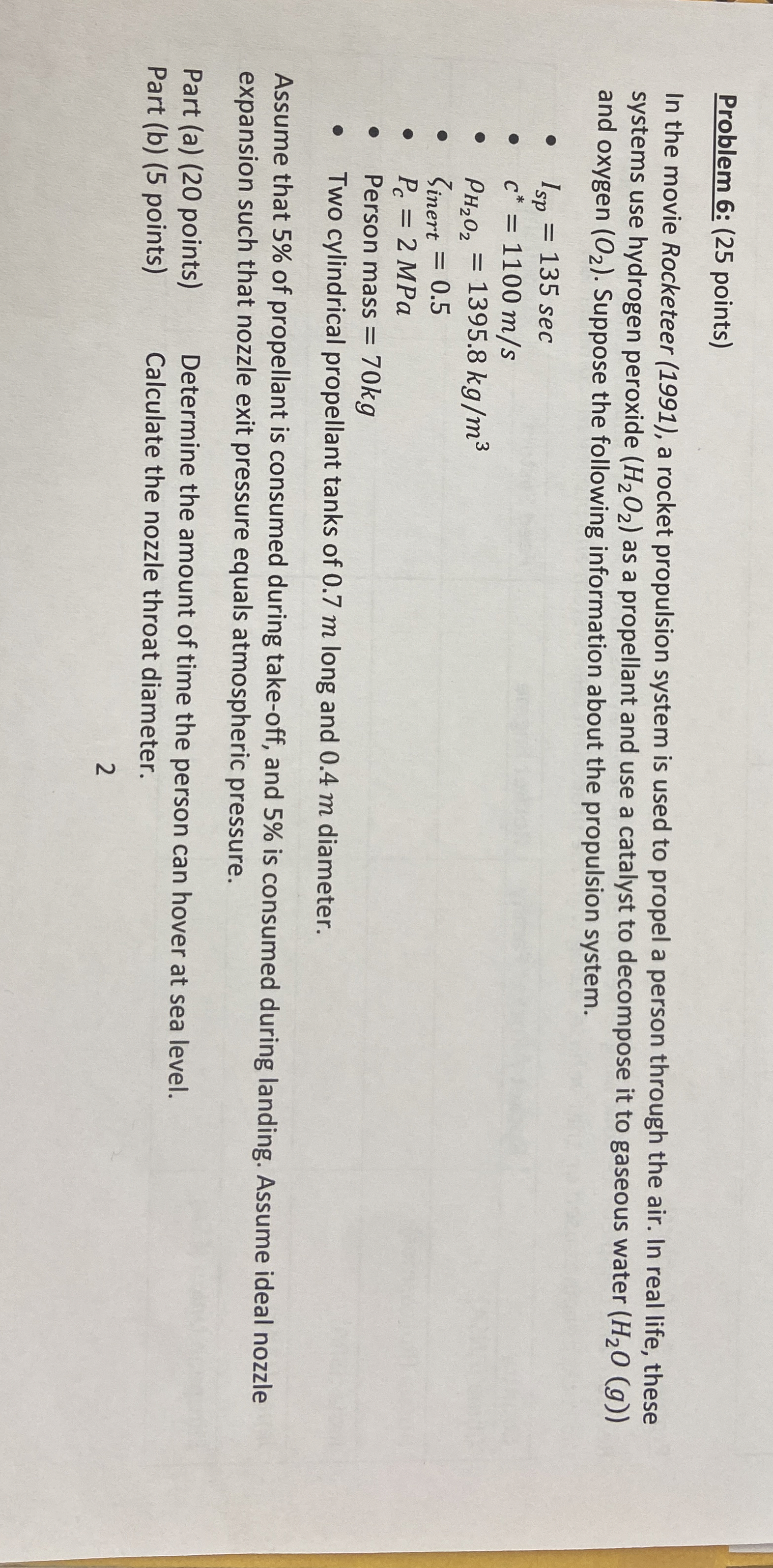Problem 6 : ( 2 5 points ) In the movie Rocketeer