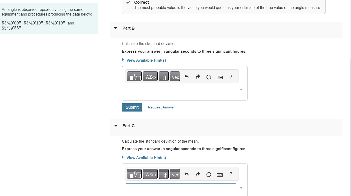 An angle is observed repeatedly using the same