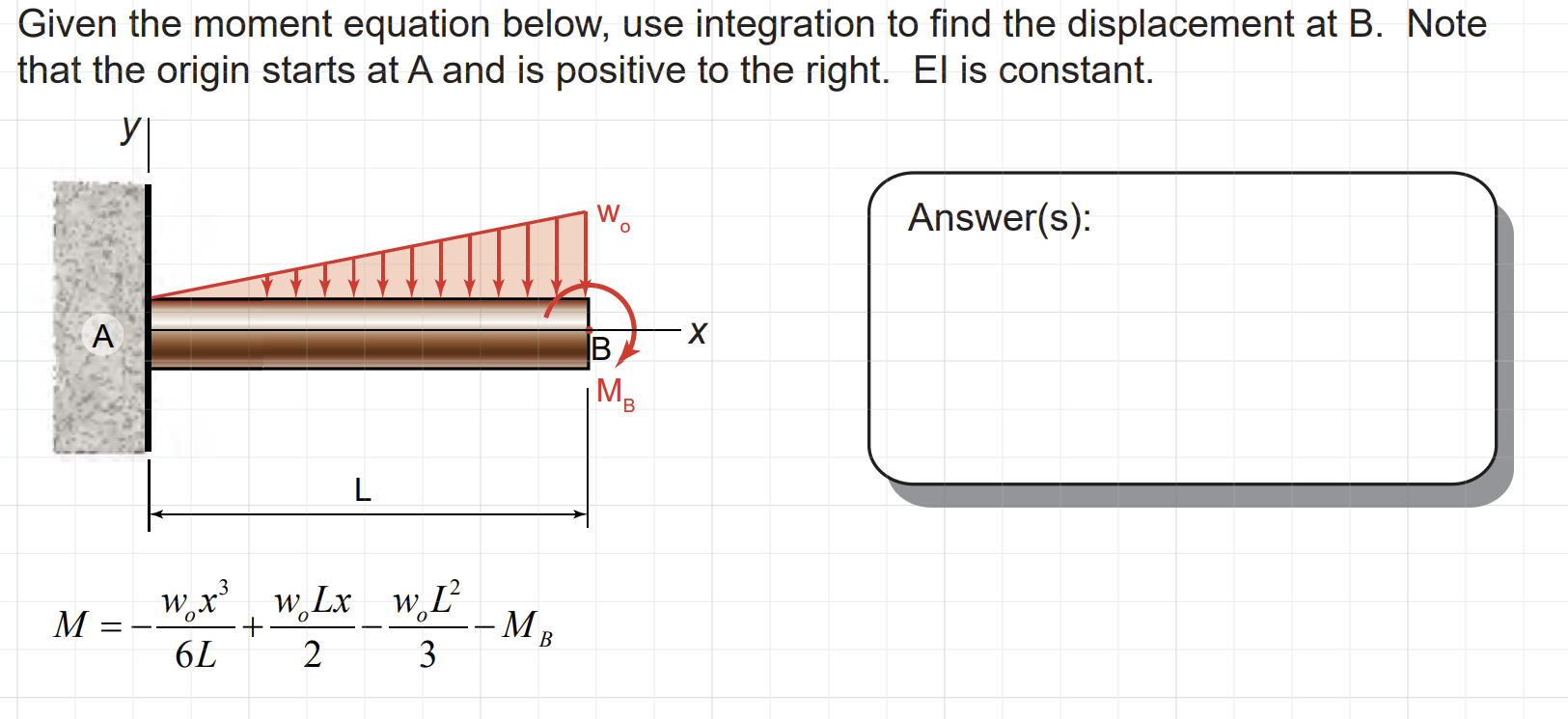 Given the moment equation below, use integration