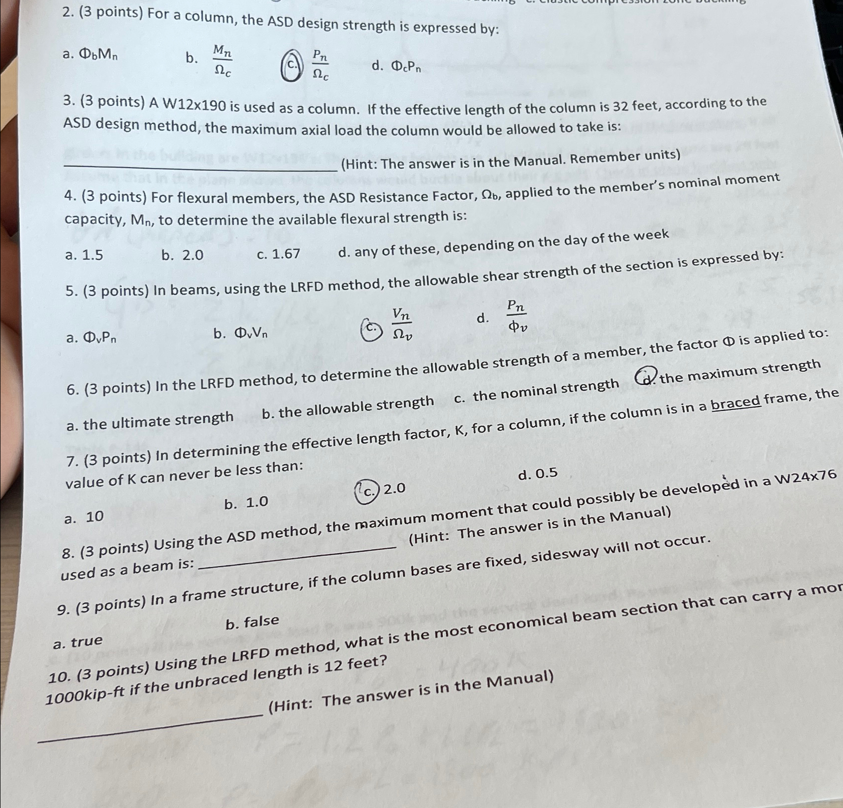 ( 3 points ) For a column, the ASD design