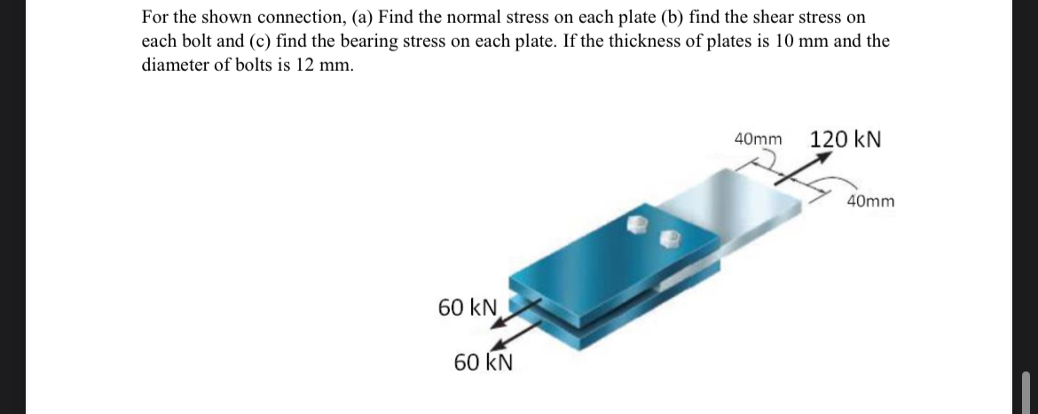 For the shown connection, ( a ) Find the normal