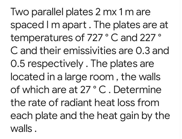 Two parallel plates 2 m x 1 m are spaced 1 m