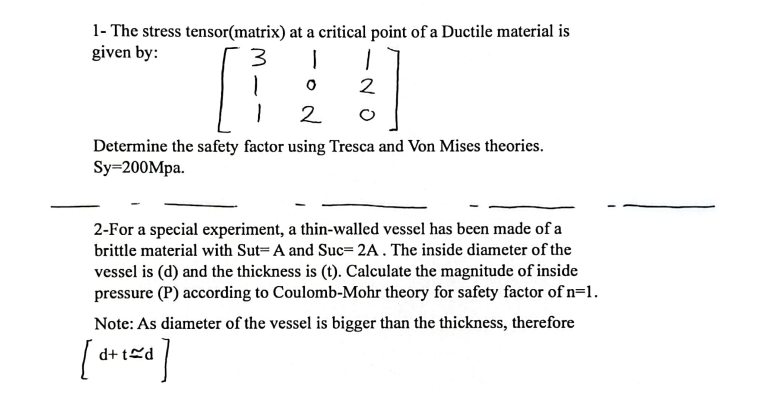 1 - The stress tensor ( matrix ) at a critical