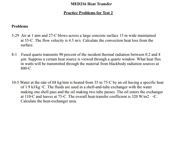 MED 2 1 6 Heat Transfer Practice Problems for