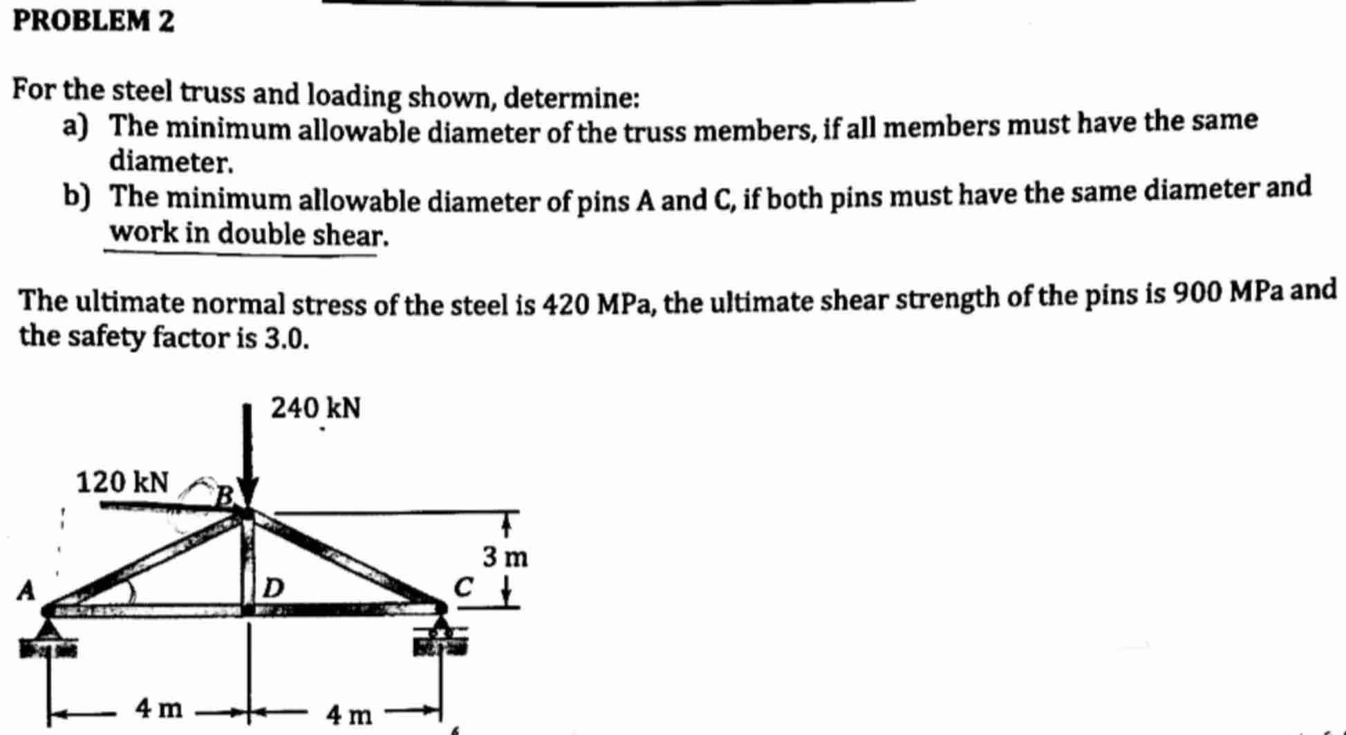 PROBLEM 2 For the steel truss and loading shown,