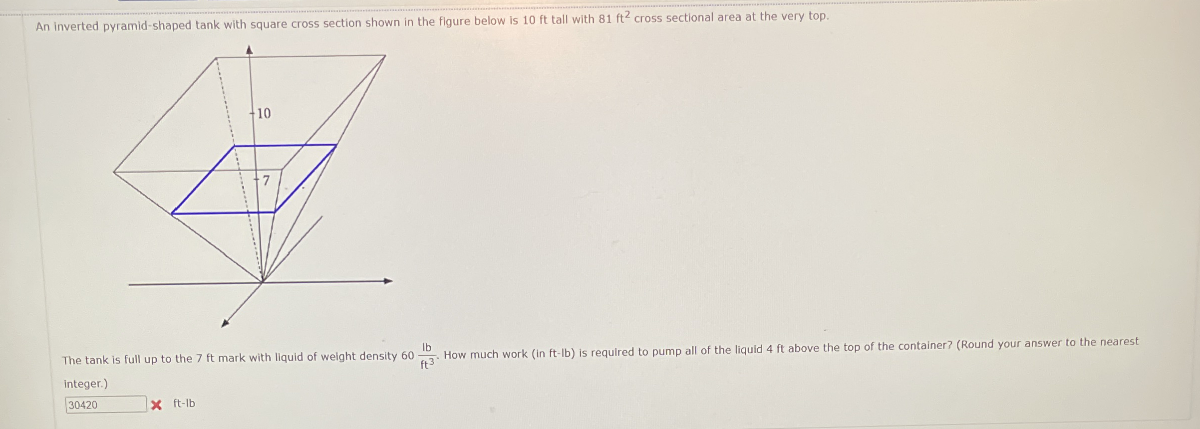 An inverted pyramid - shaped tank with square