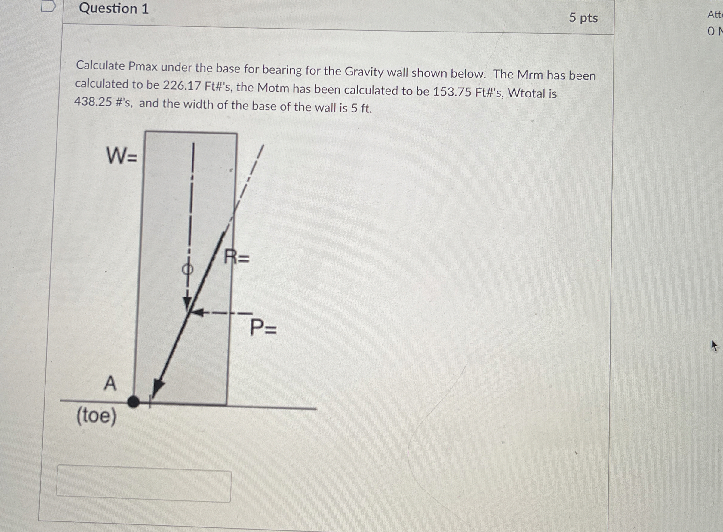 Question 1 Calculate Pmax under the base for