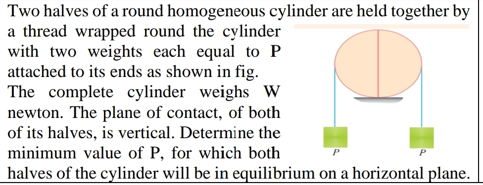 Two halves of a round homogeneous cylinder are