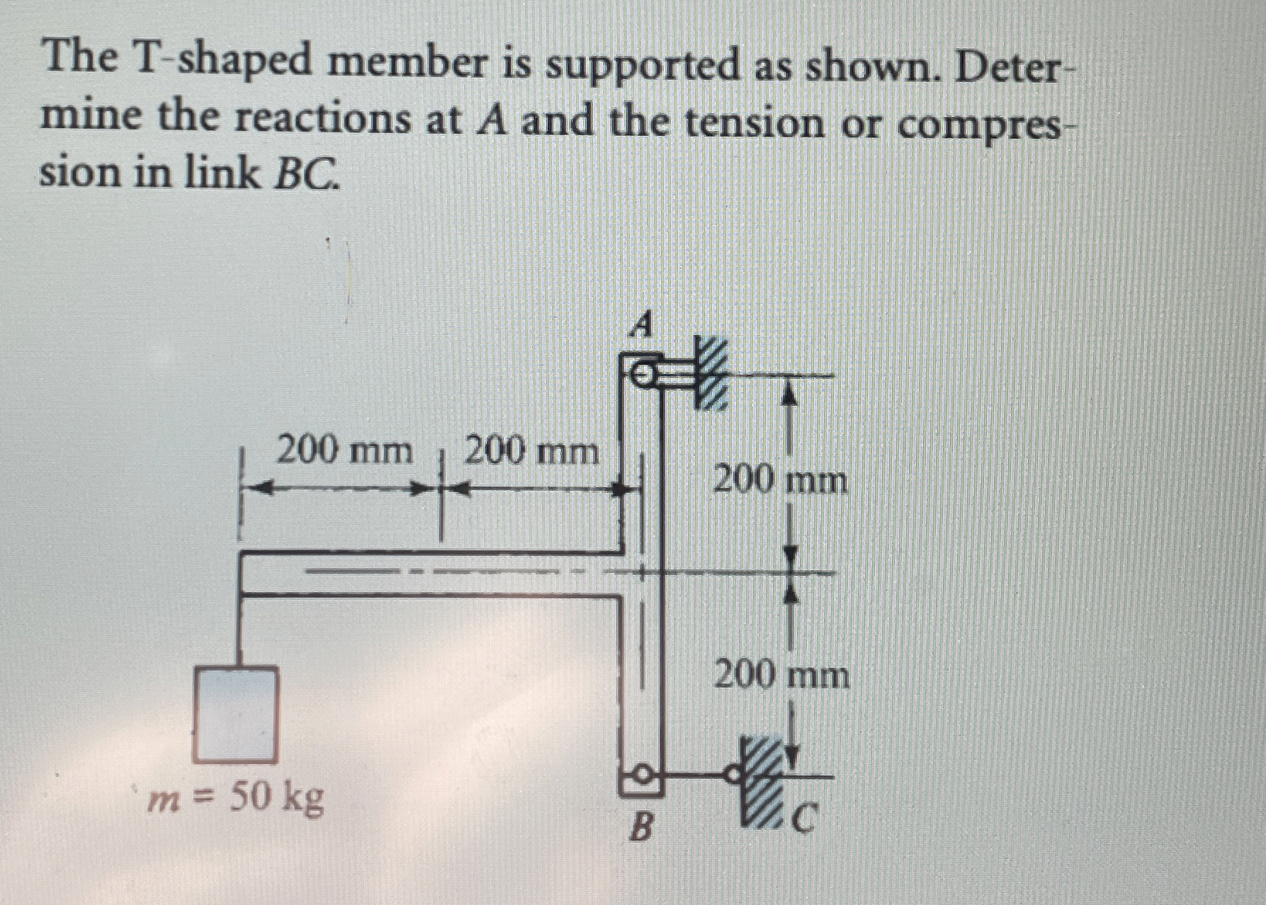 The T - shaped member is supported as shown.