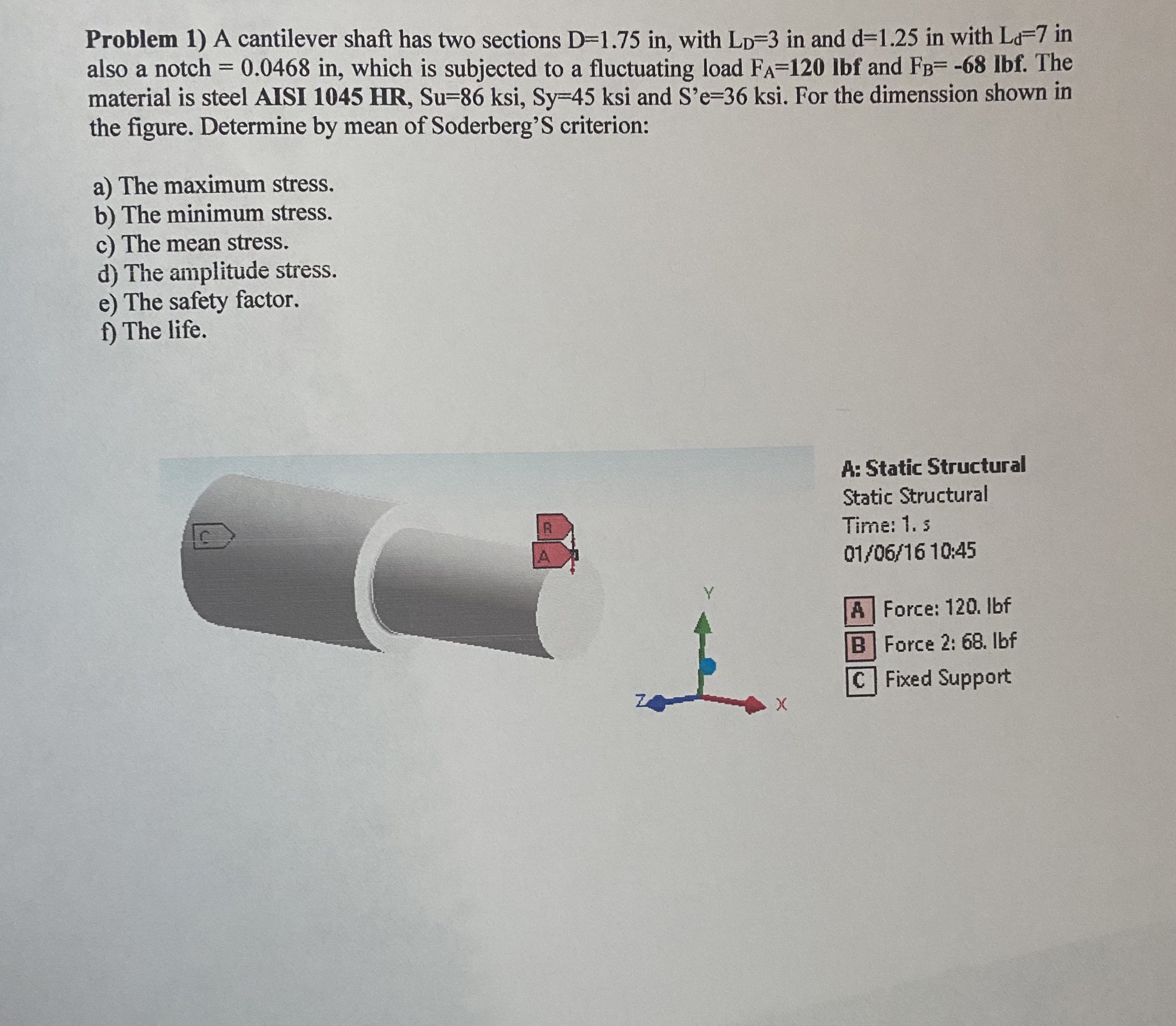Problem 1 ) A cantilever shaft has two sections D