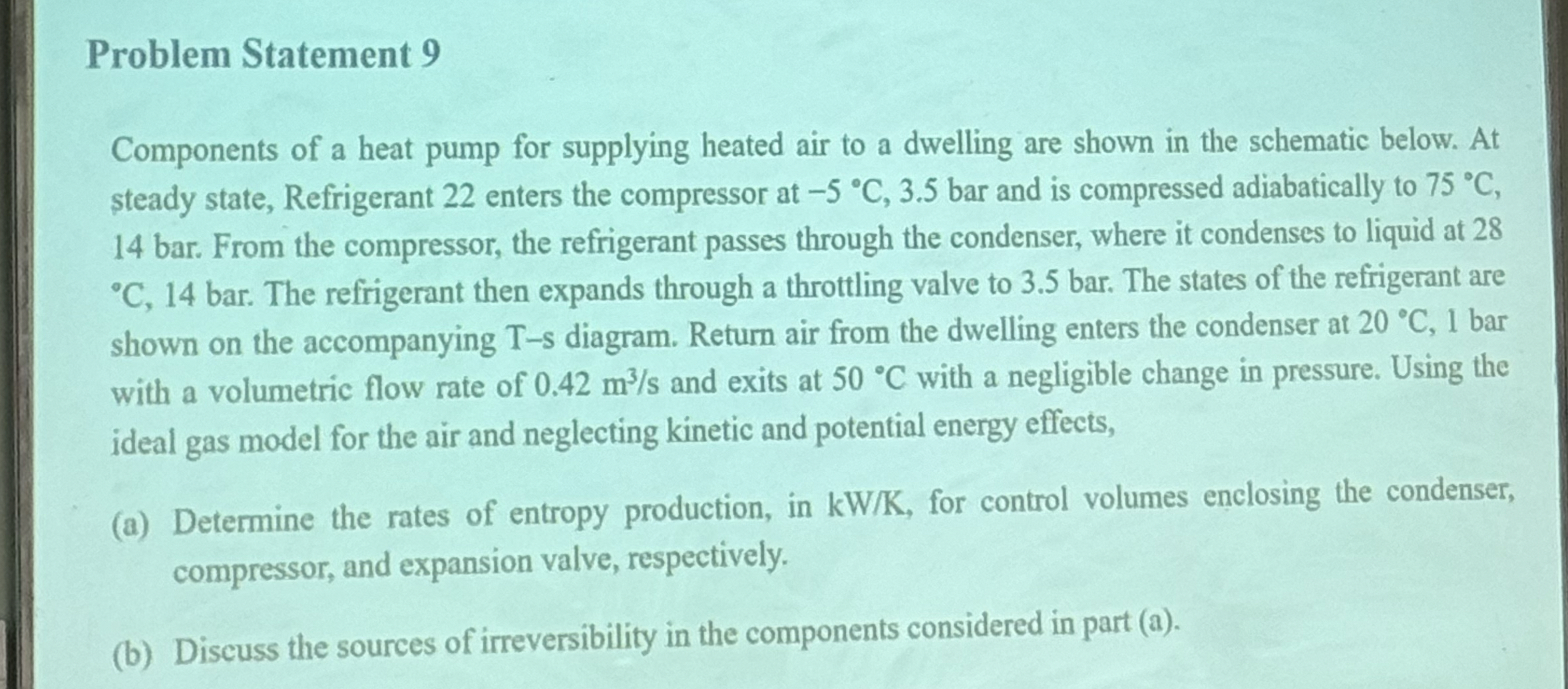 Problem Statement 9 Components of a heat pump for