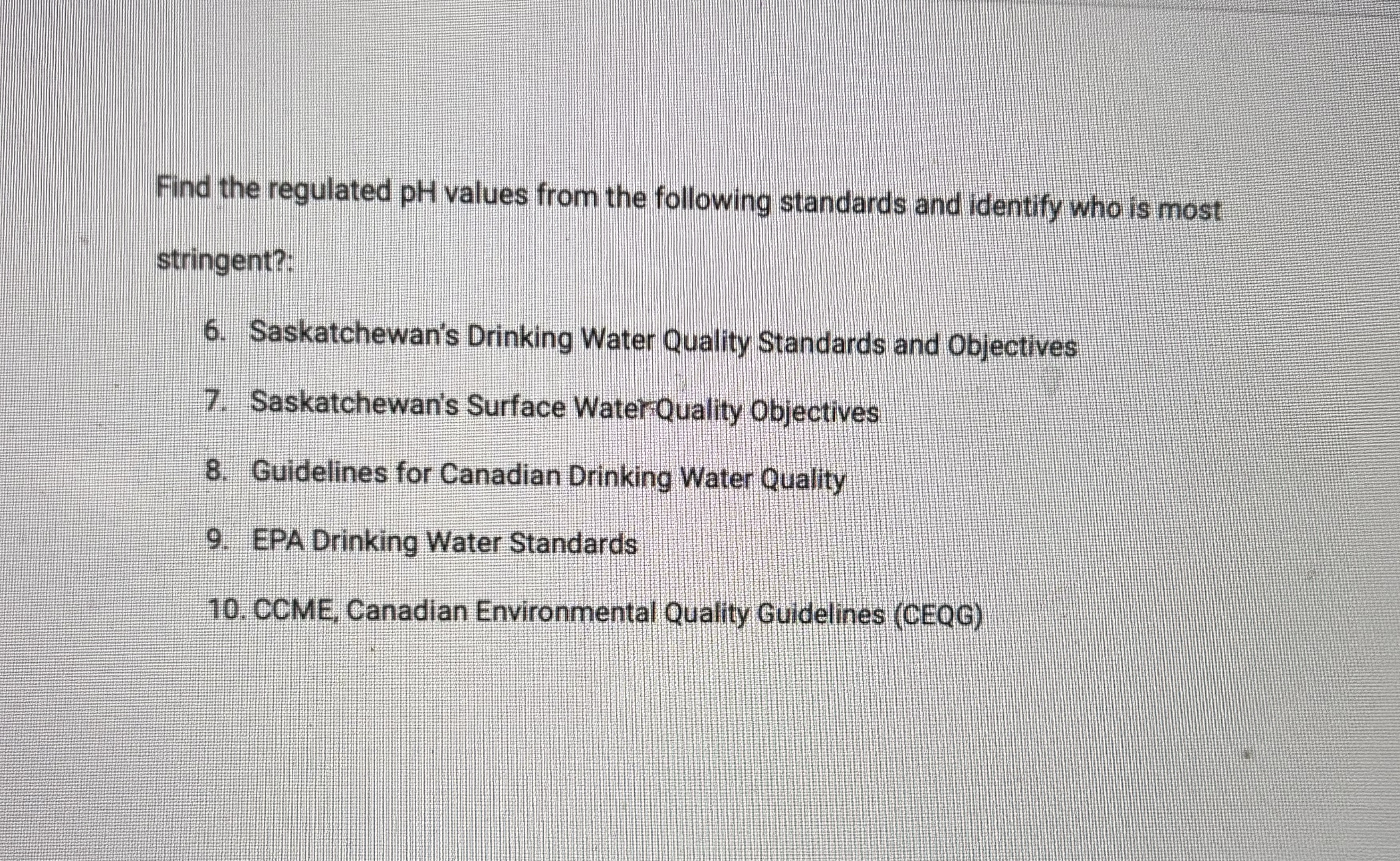 Find the regulated pH values from the following