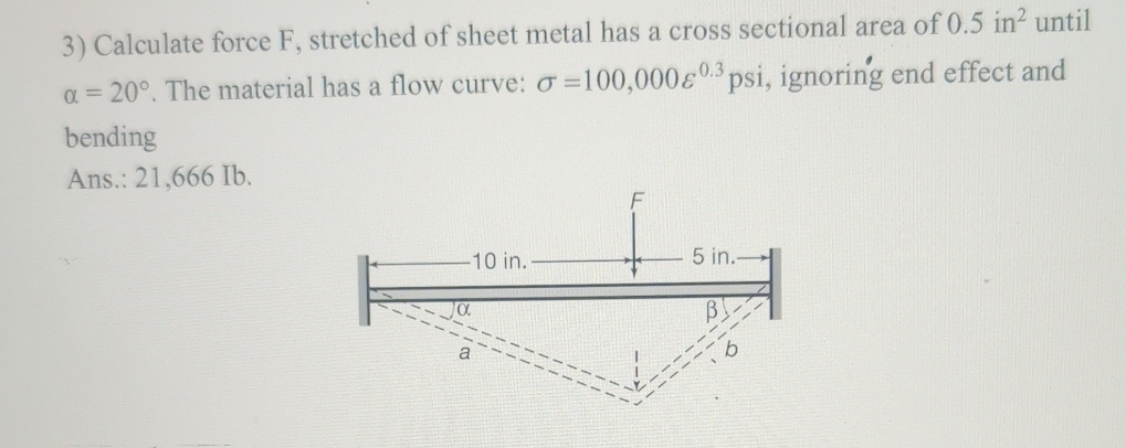 Calculate force F , stretched of sheet metal has