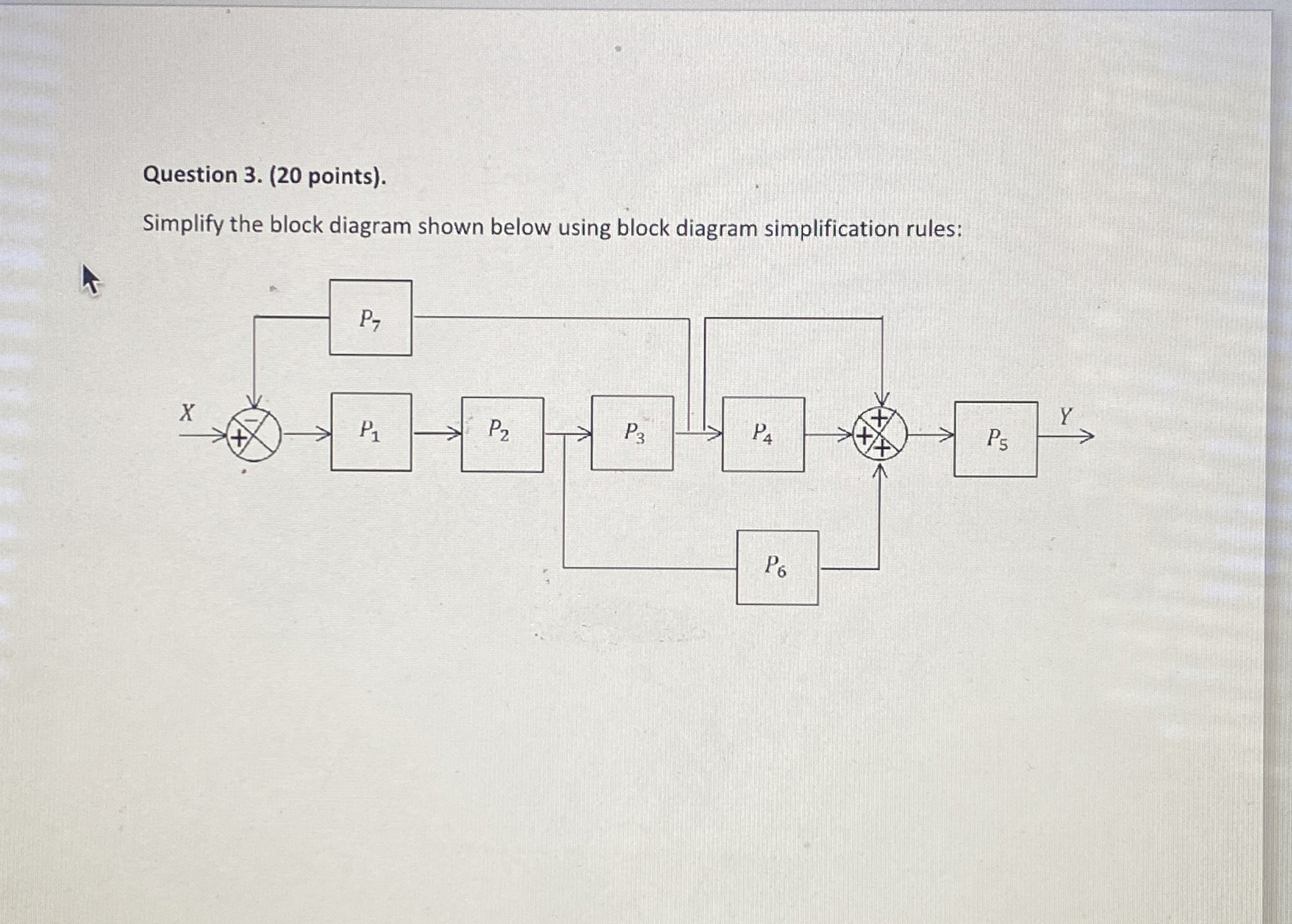 Question 3 . ( 2 0 points ) . Simplify the block