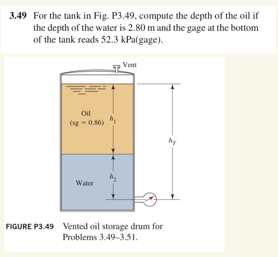 3 . 4 9 For the tank in Fig. P 3 . 4 9 , compute