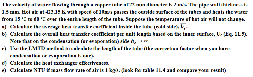 The velocity of water flowing through a copper