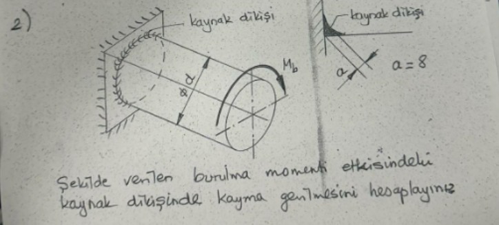 Sekilde verilen burulma moment etkisindeki kaynak
