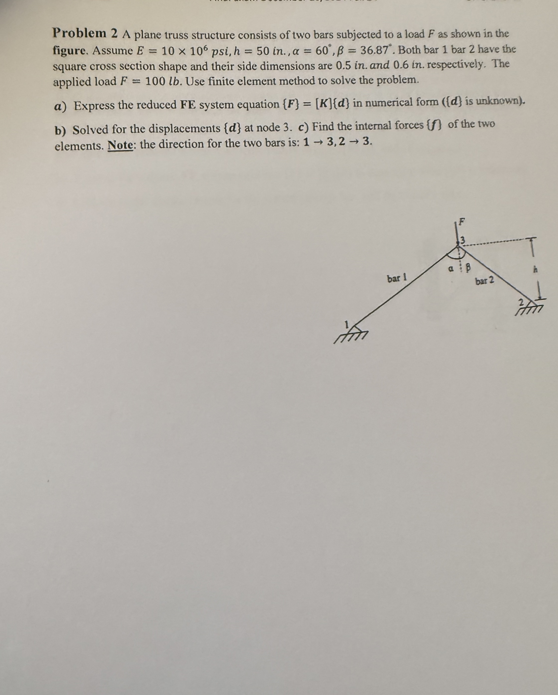 Problem 2 A plane truss structure consists of two