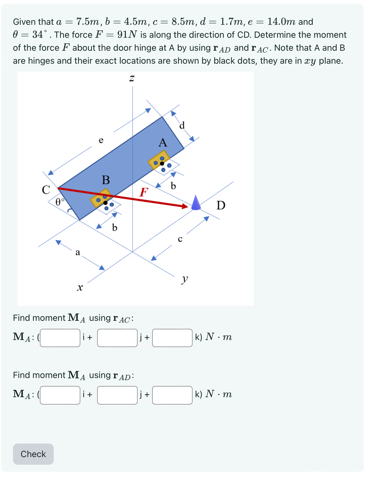 Given that a = 7 . 5 m , b = 4 . 5 m , c = 8 . 5