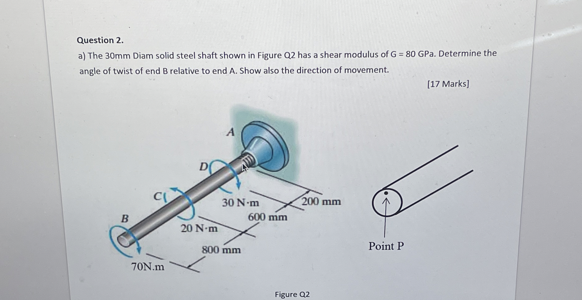Question 2 . a ) The 3 0 mm Diam solid steel