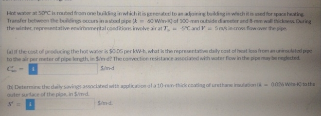 Hot water at 5 0 C is routed from one building in