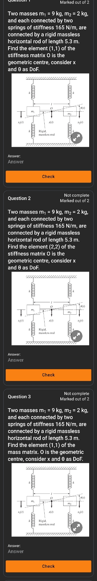 Two masses m = 9 kg , m = 2 kg , and each