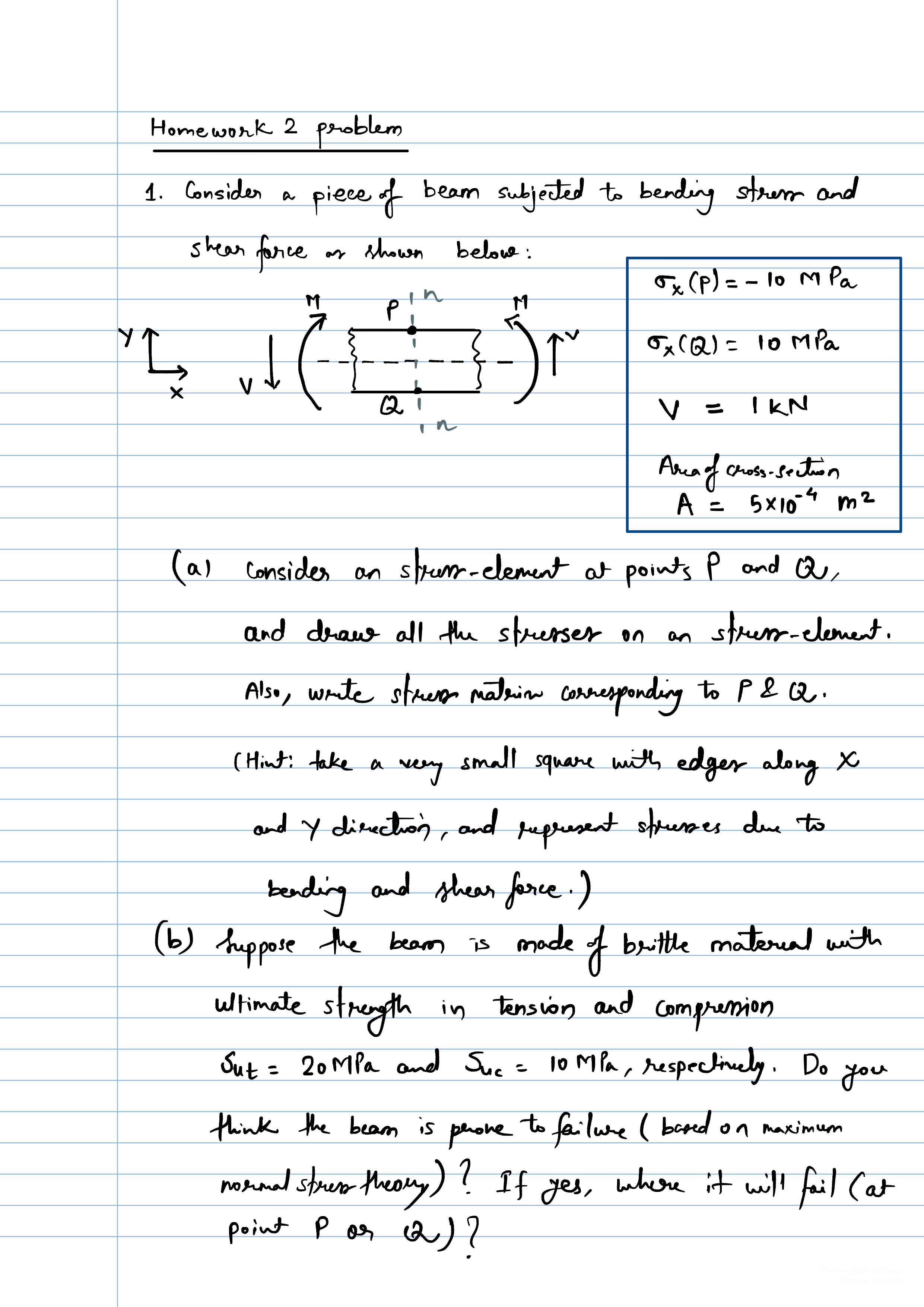 Homework 2 problem Consider a piece of beam