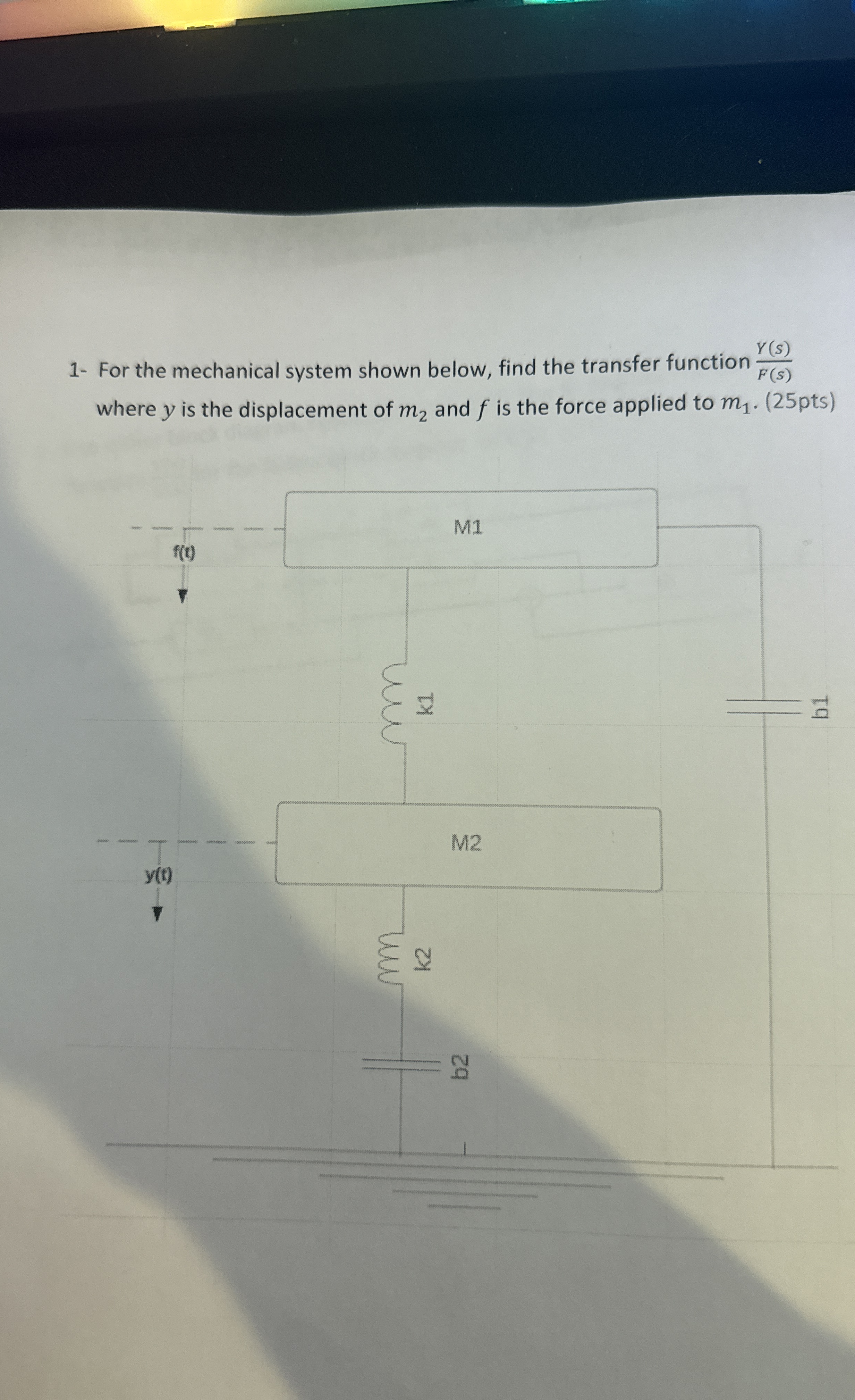 1 - For the mechanical system shown below, find