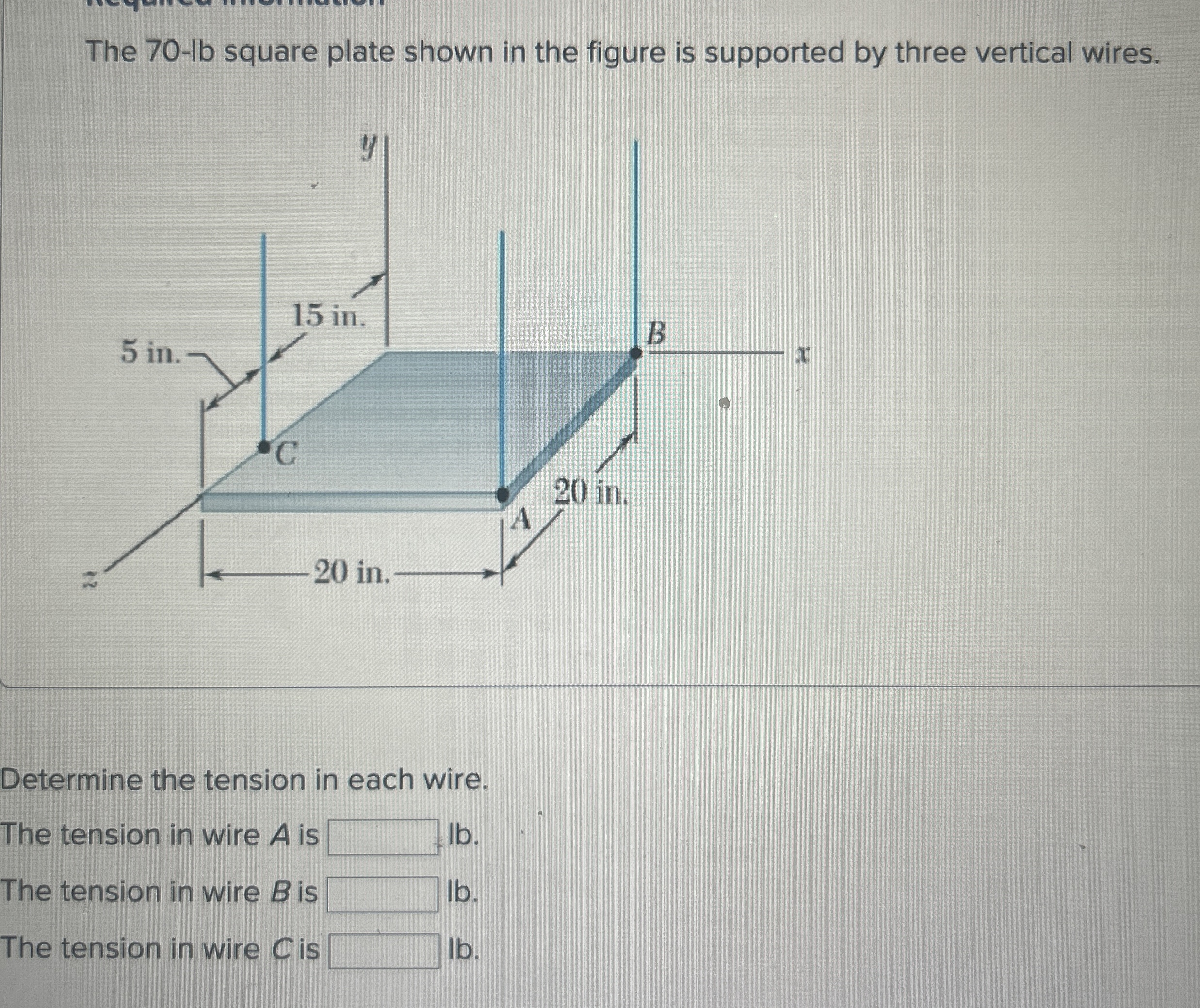 The 7 0 - lb square plate shown in the figure is