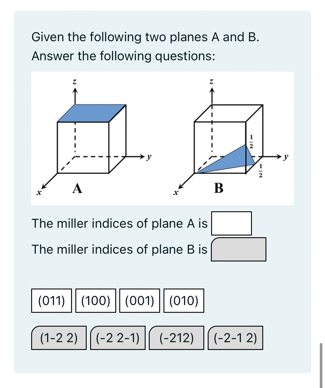 Given the following two planes A and B . Answer