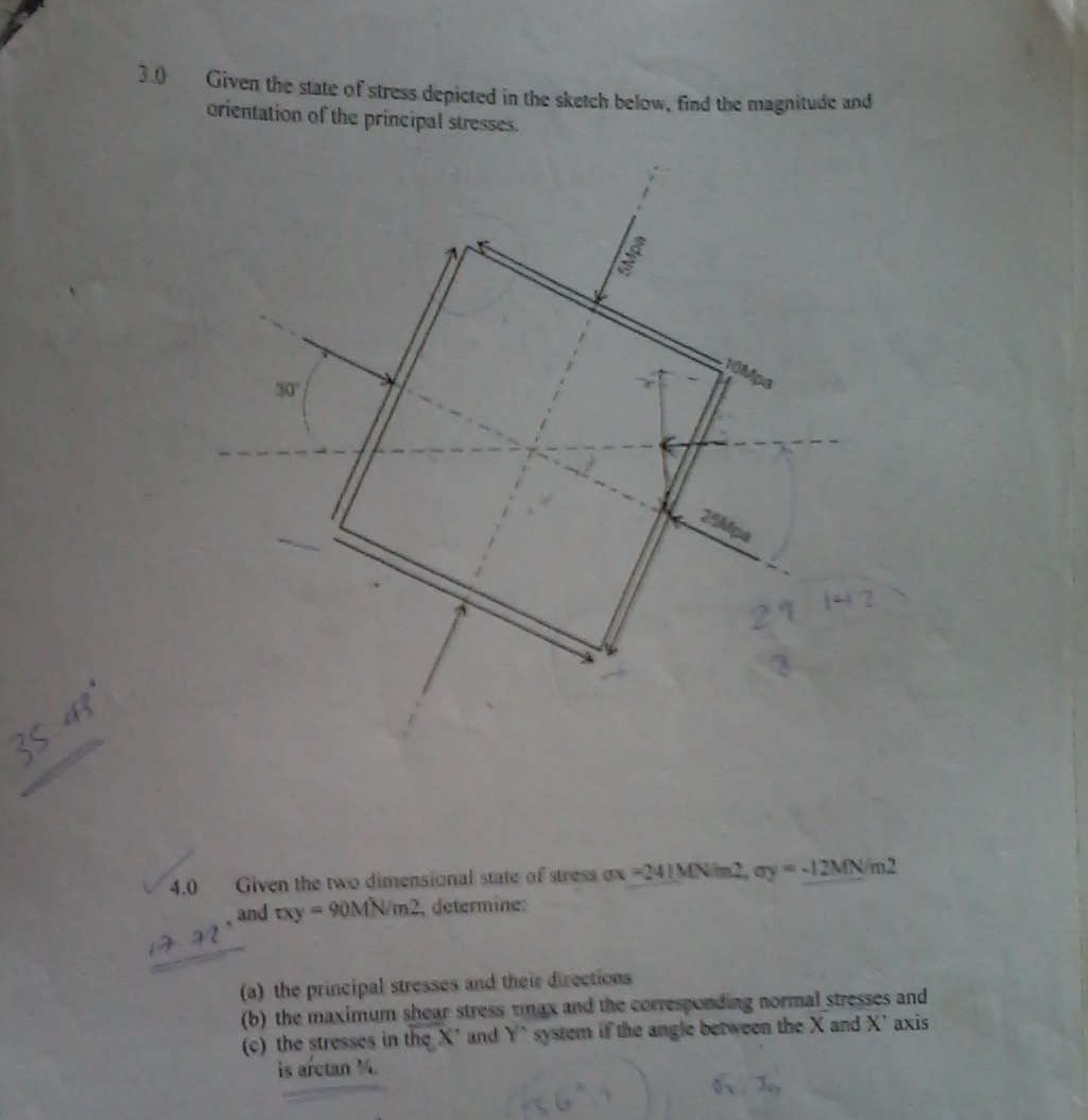 3 . 0 Given the state of stress depicted in the