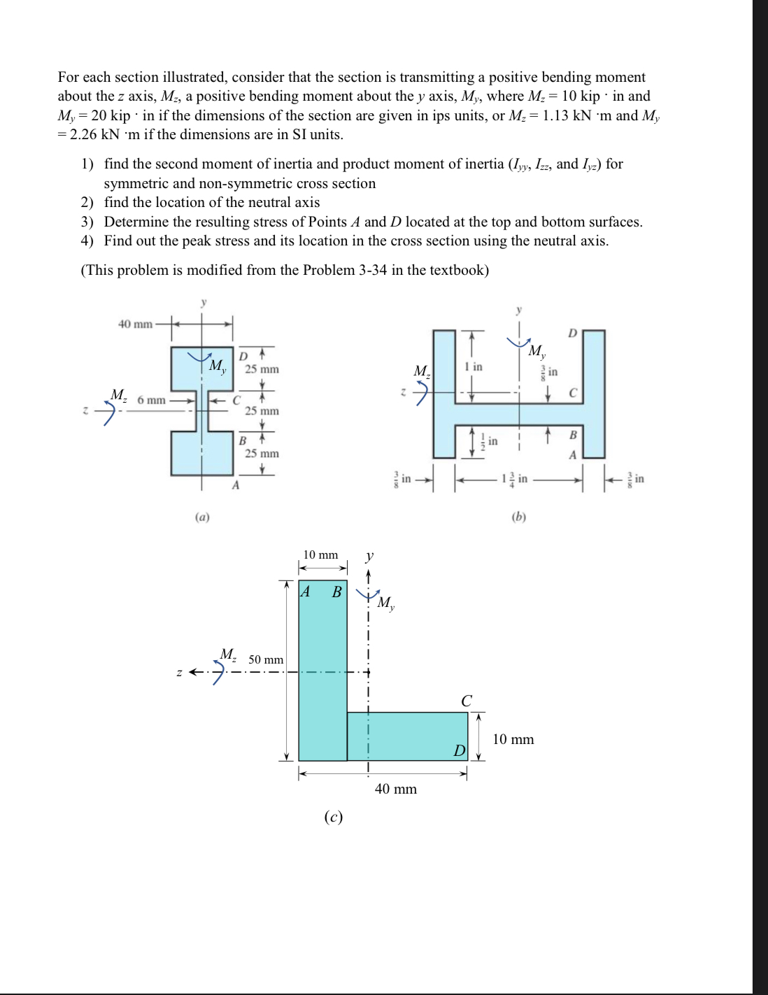 For each section illustrated, consider that the
