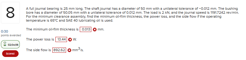 A full journal bearing is 2 5 mm long. The shaft