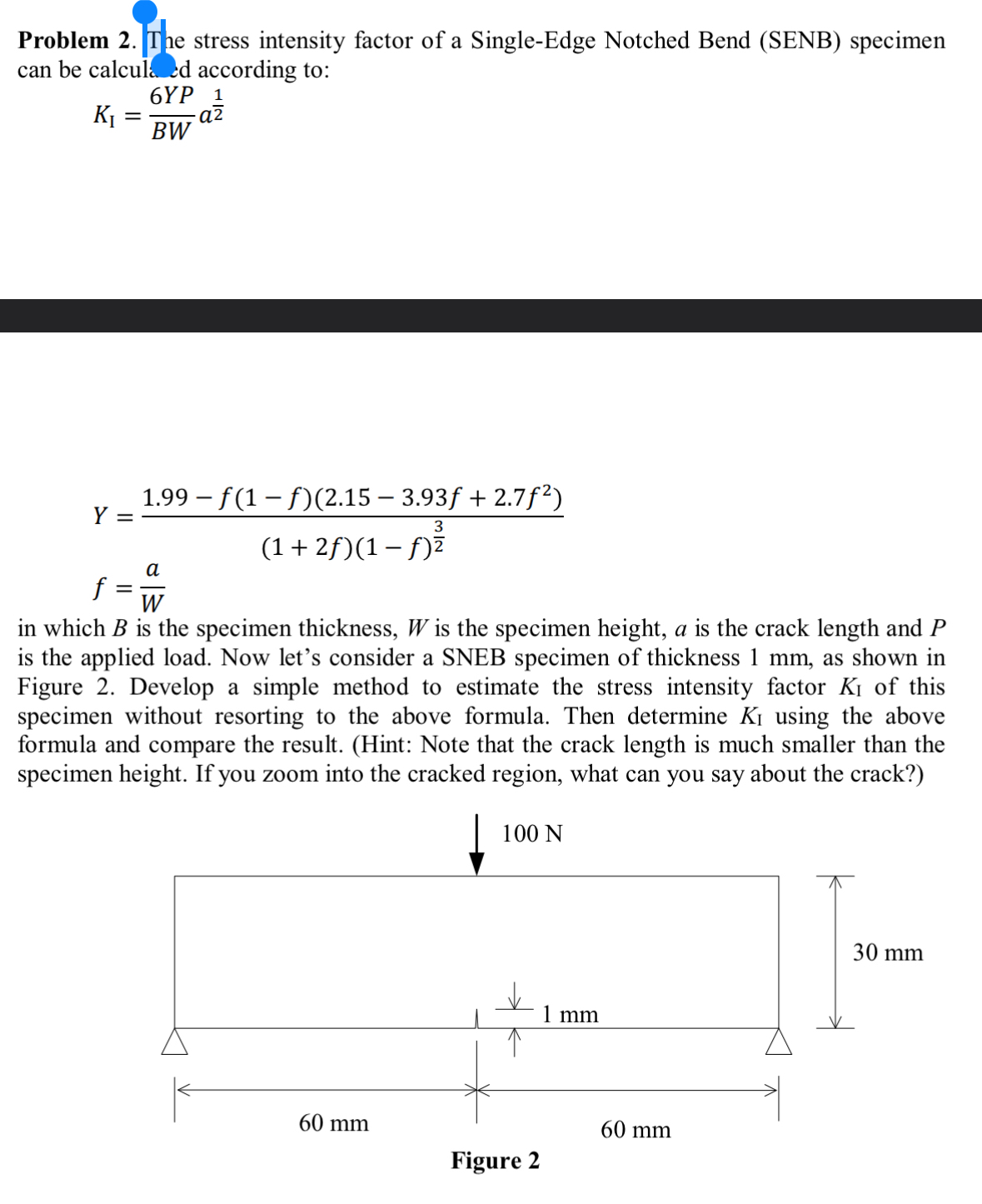 Problem 2 . The stress intensity factor of a