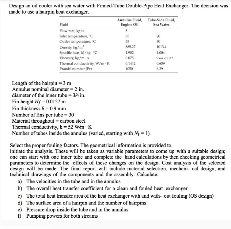 Design an oil cooler with sea water with Finned -