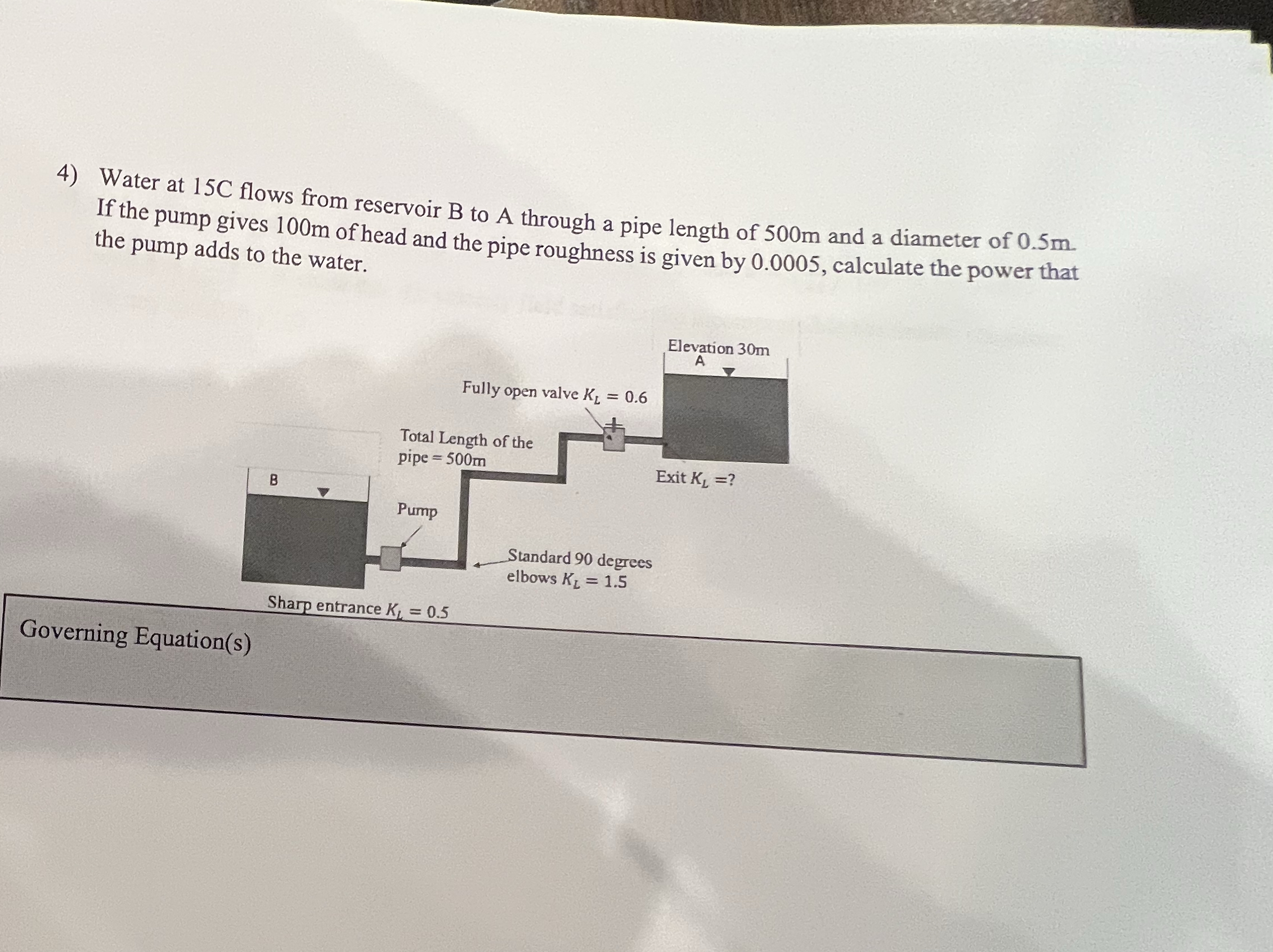 Water at 1 5 C flows from reservoir B to A