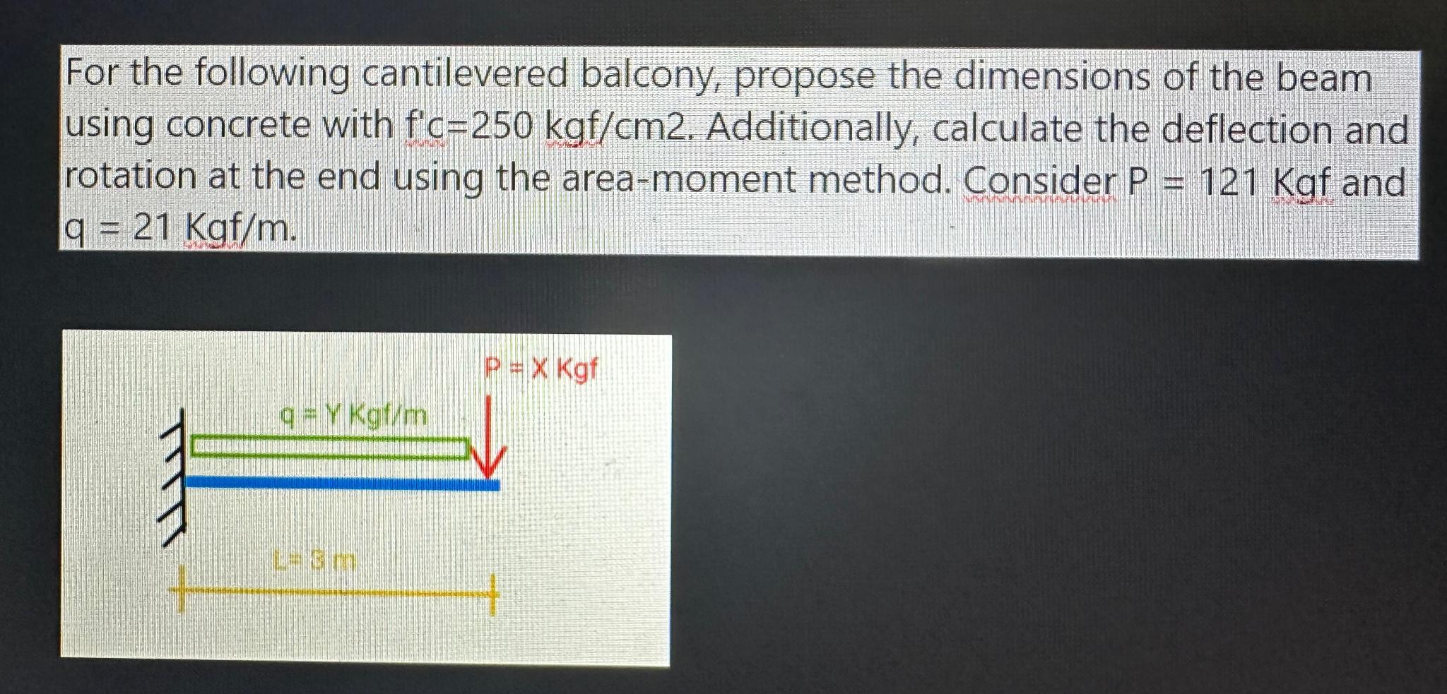 For the following cantilevered balcony, propose