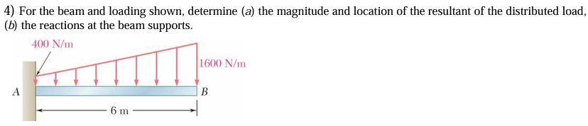 4 ) For the beam and loading shown, determine ( a