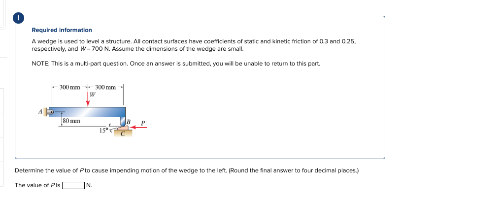 Required information A wedge is used to level a