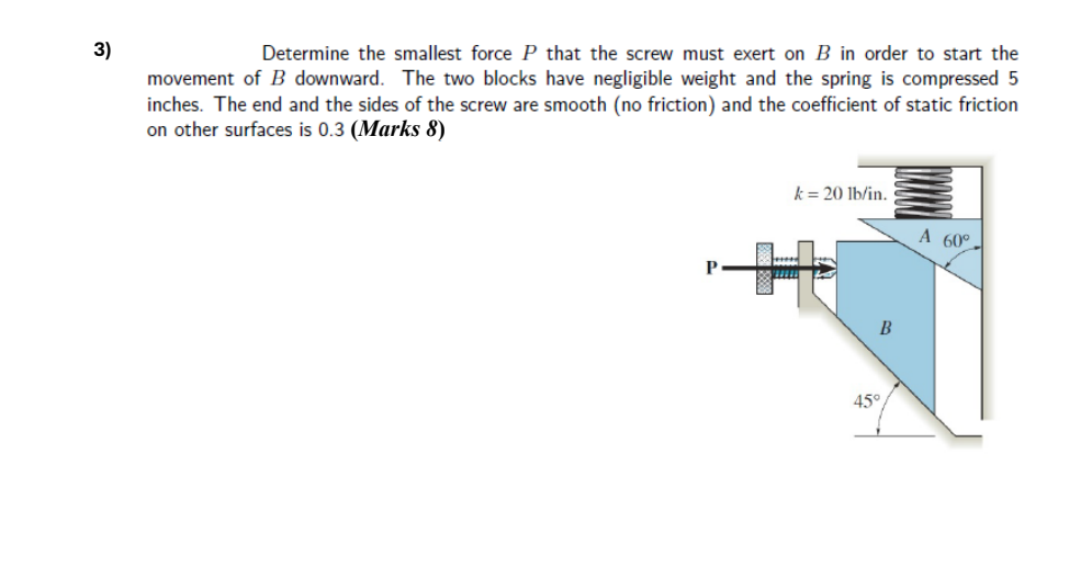 Determine the smallest force P that the screw