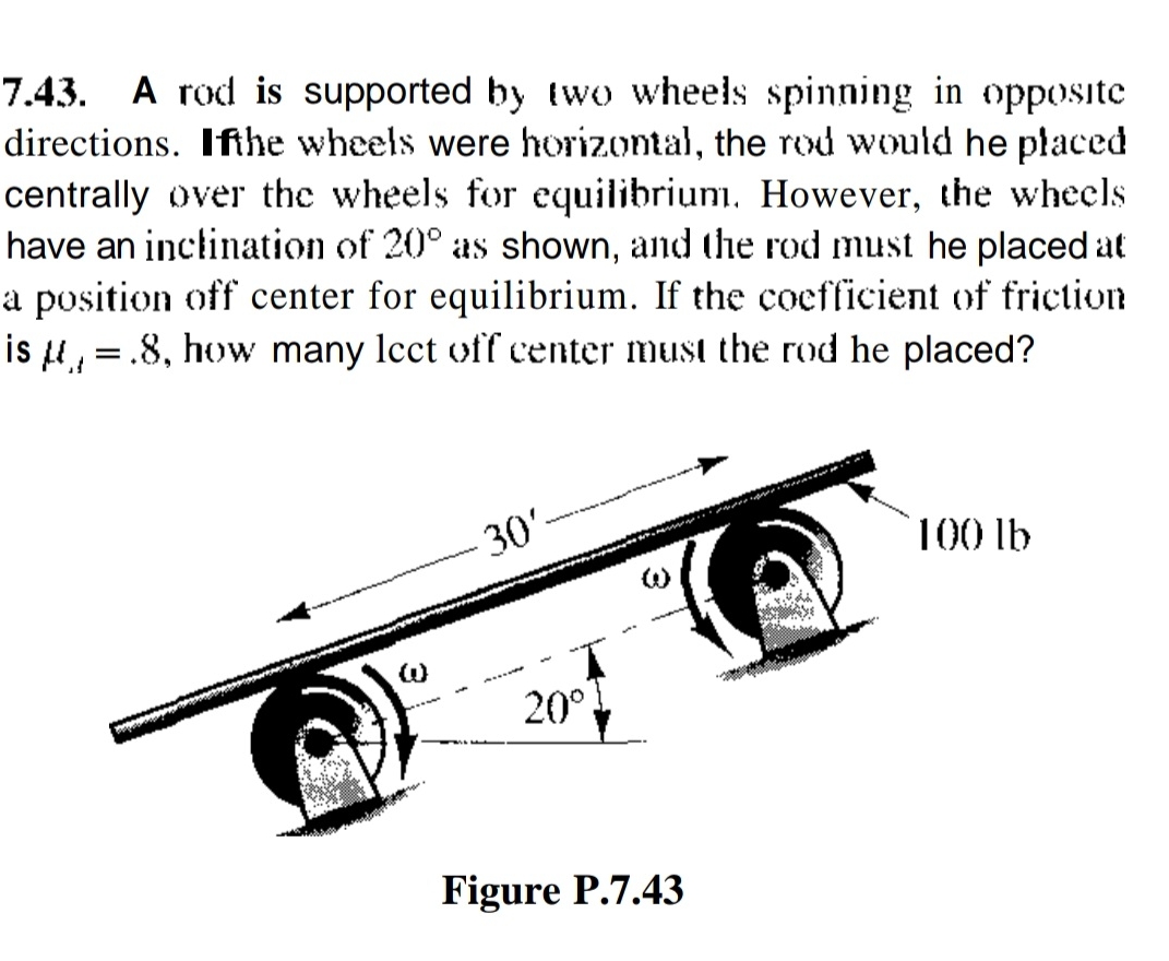 7 . 4 3 . A rod is supported by two wheels