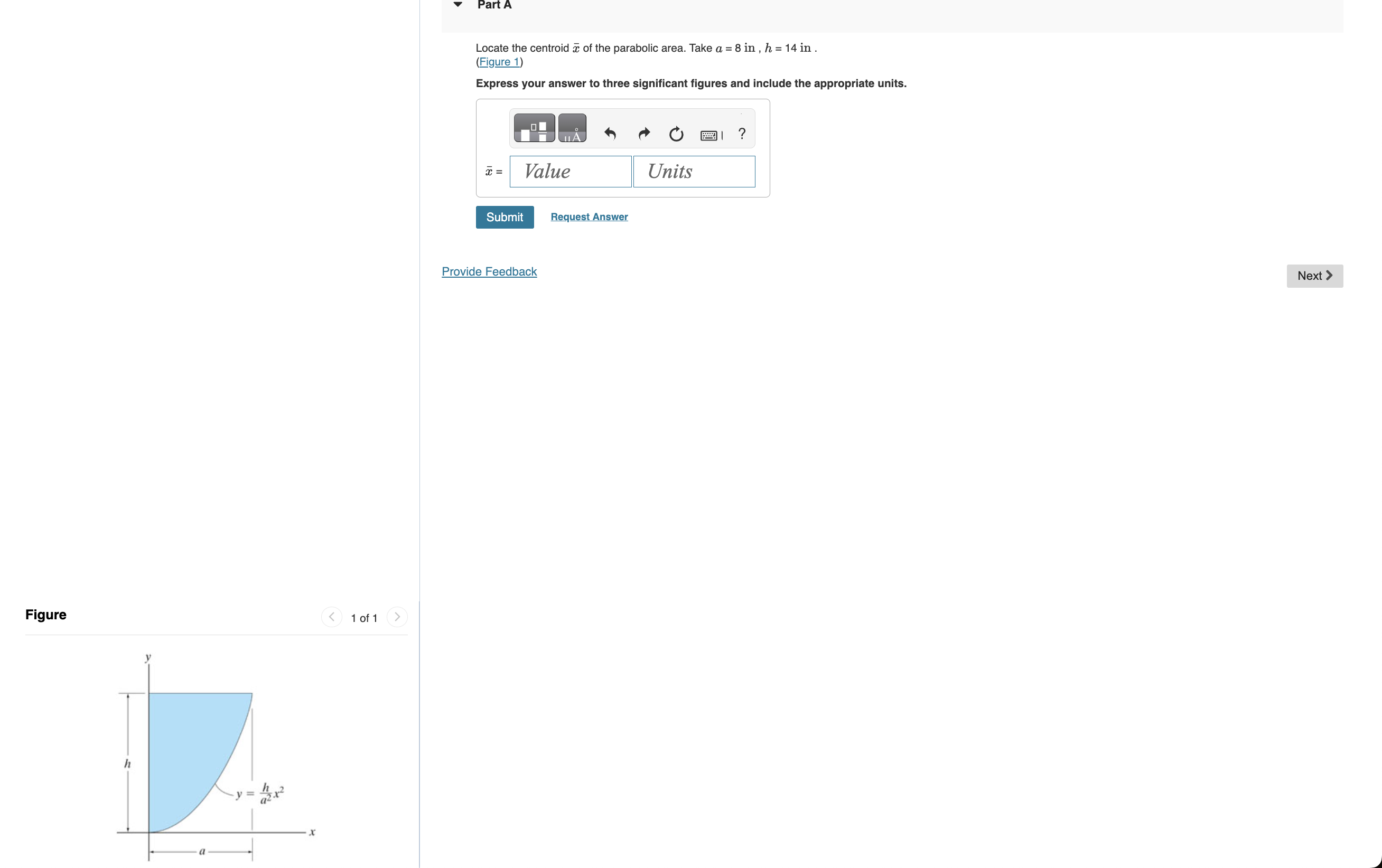 Part A Locate the centroid \ ( \ bar { x } \ ) of
