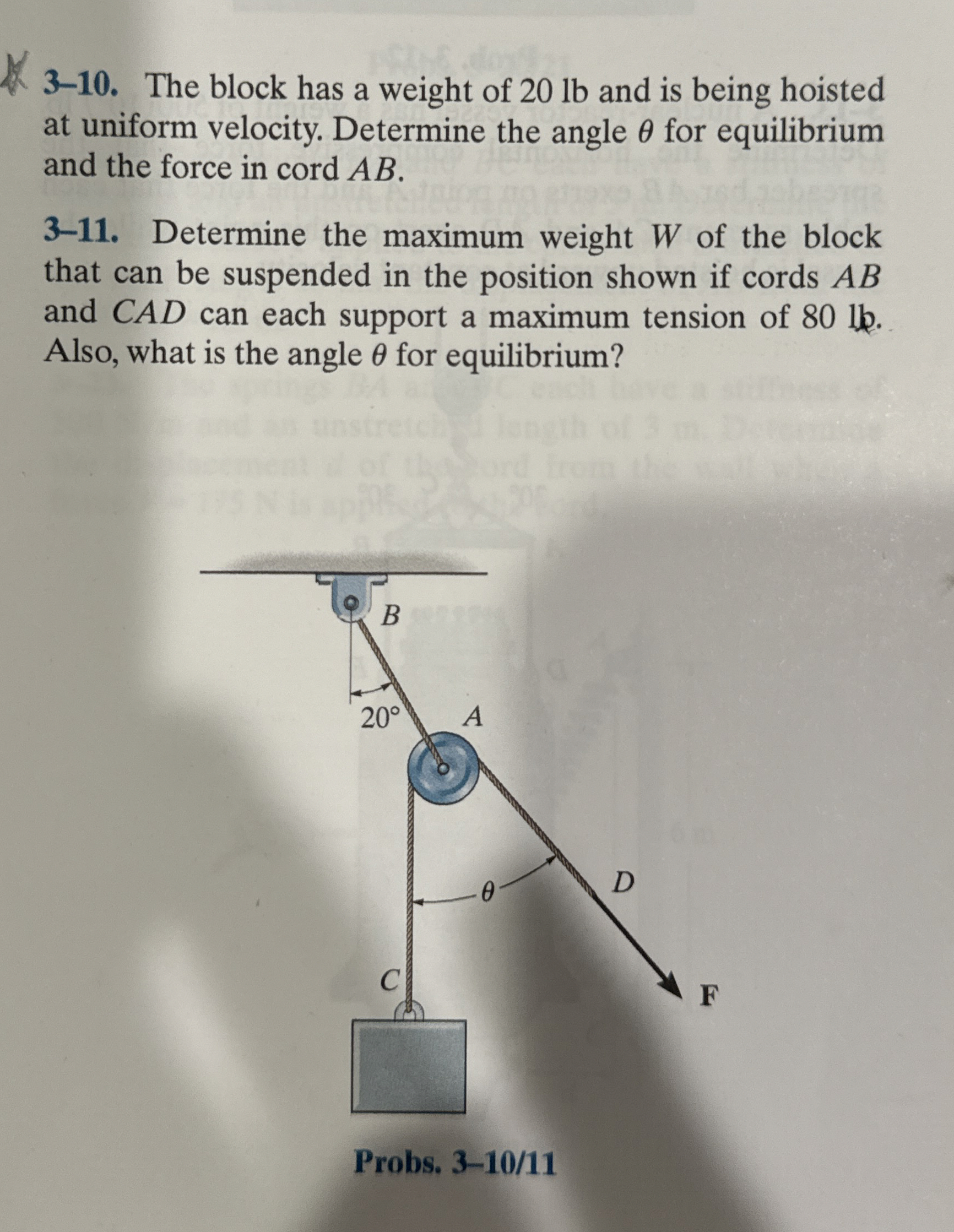 3 - 1 0 . The block has a weight of 2 0 lb and is